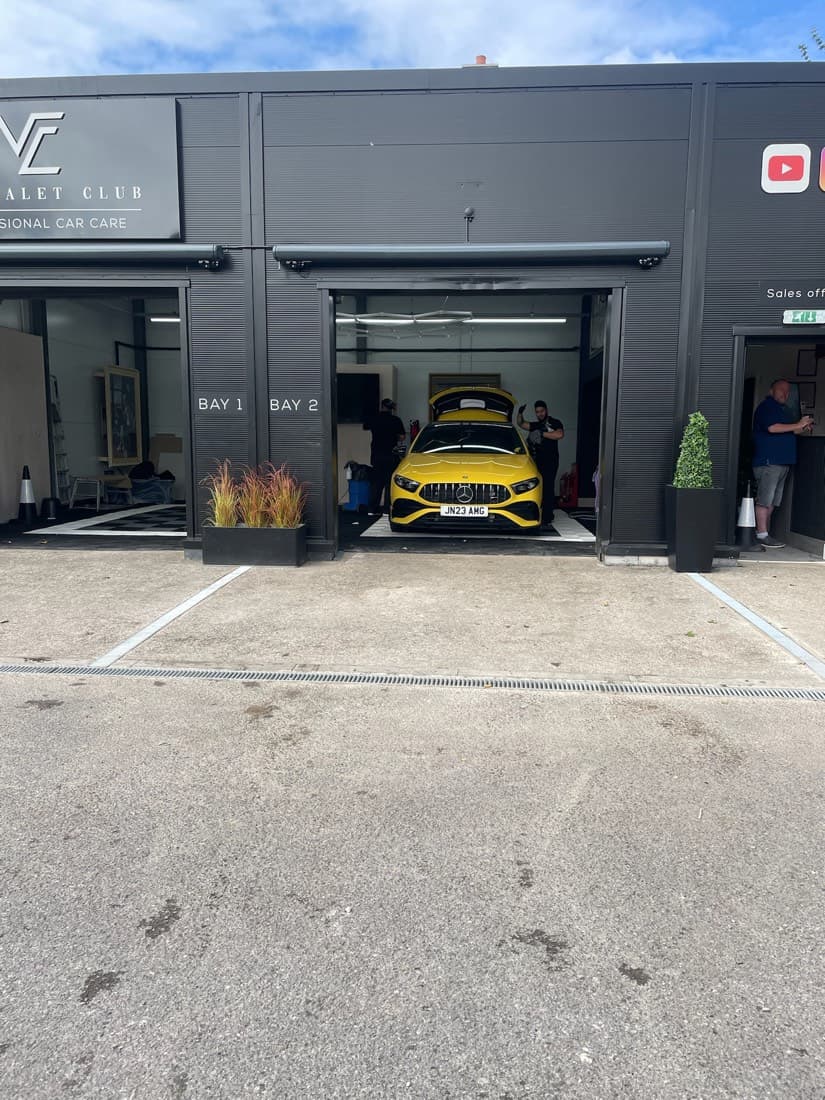 The Valet Club car valeting unit in Bradley Stoke, Bristol, with a Mercedes-AMG in the bay